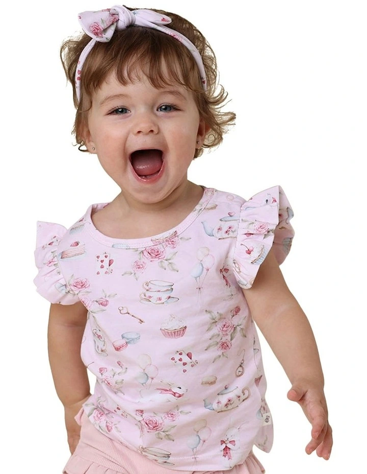 Alices Tea Party Organic T-shirt With Frill in Pink image 3