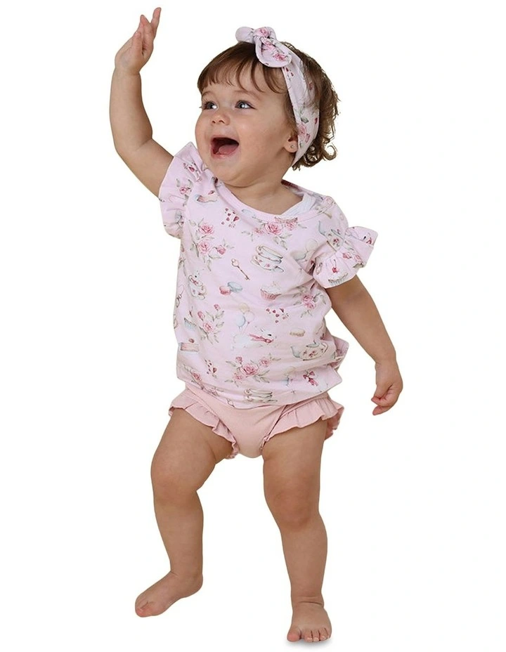 Alices Tea Party Organic T-shirt With Frill in Pink image 4