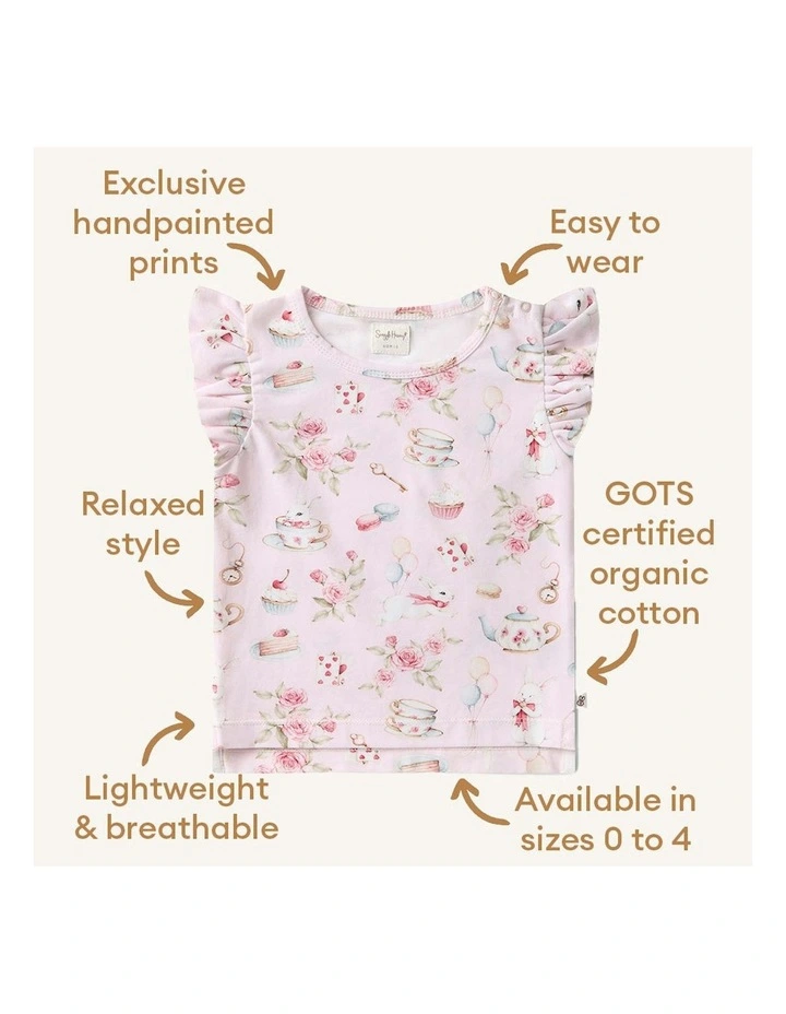Alices Tea Party Organic T-shirt With Frill in Pink image 5