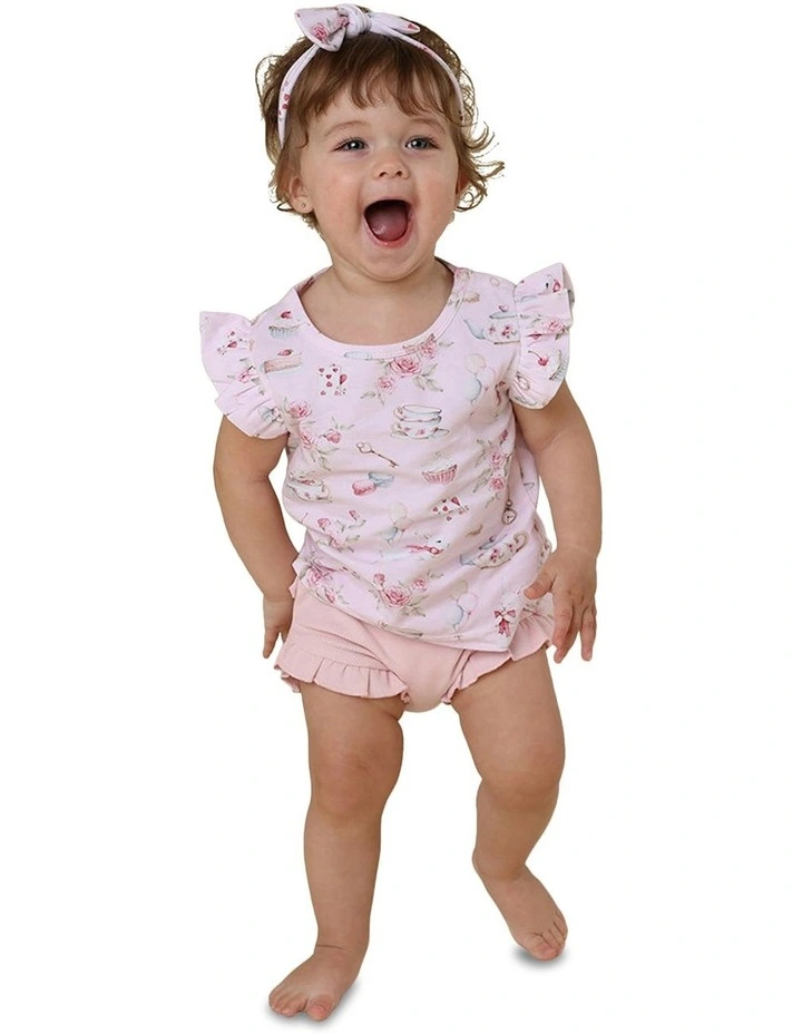 Alices Tea Party Organic T-shirt With Frill in Pink image 7