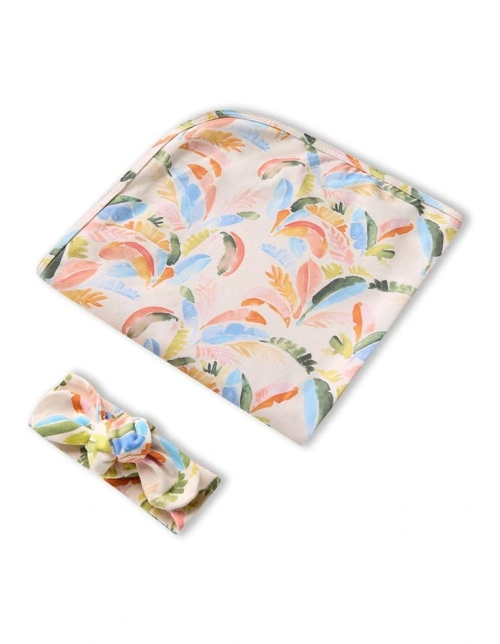 Summer Palm Organic Jersey Wrap & Topknot Set in Multi image 1