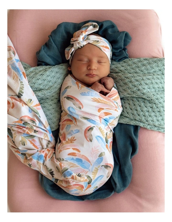 Summer Palm Organic Jersey Wrap & Topknot Set in Multi image 2