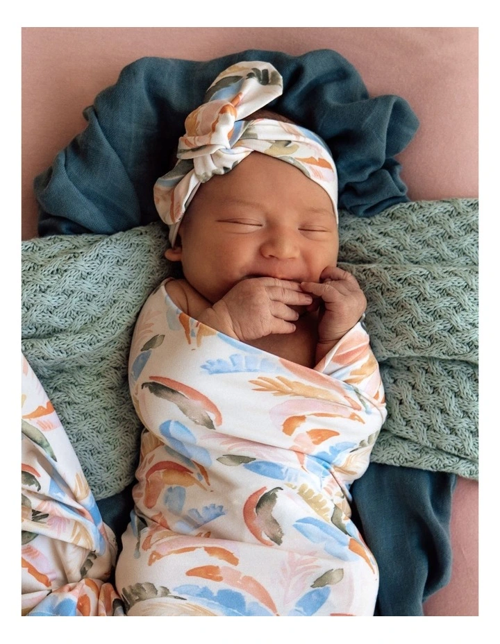 Summer Palm Organic Jersey Wrap & Topknot Set in Multi image 3