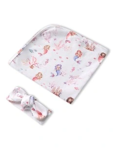 Mermaid Organic Jersey Wrap & Topknot Set in Multi