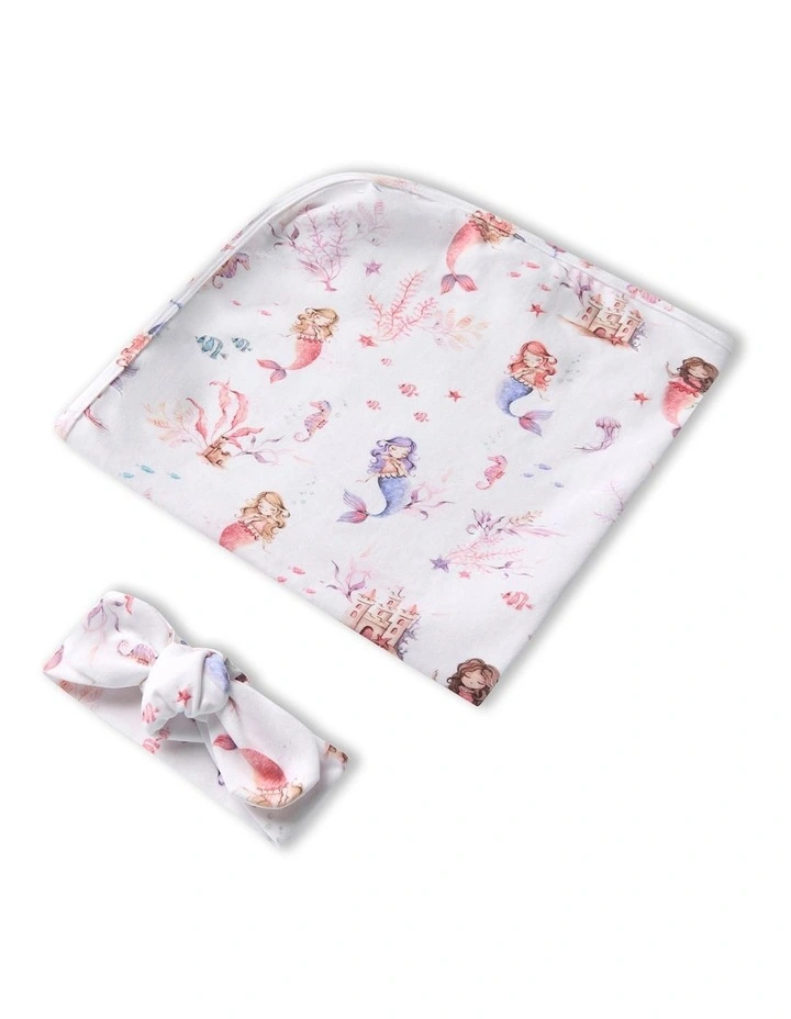 Mermaid Organic Jersey Wrap & Topknot Set in Multi image 1