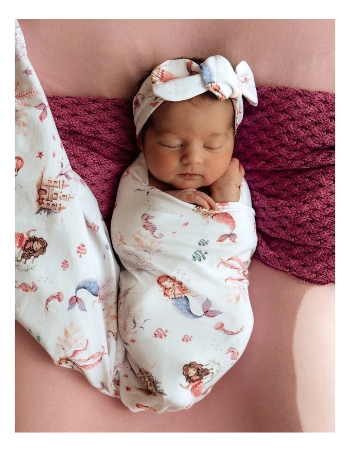 Mermaid Organic Jersey Wrap & Topknot Set in Multi image 2