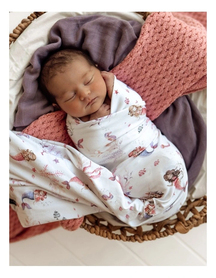 Mermaid Organic Jersey Wrap & Topknot Set in Multi image 3
