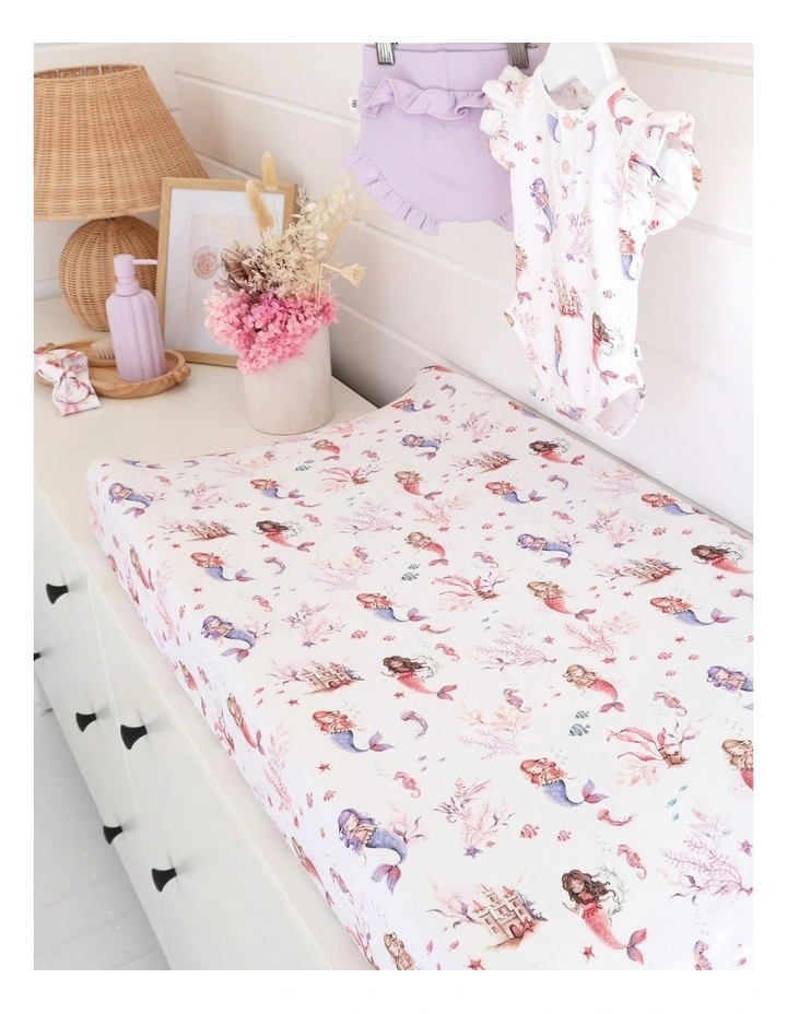Mermaid Organic Bassinet Sheet/Change Pad Cover in Multi image 3