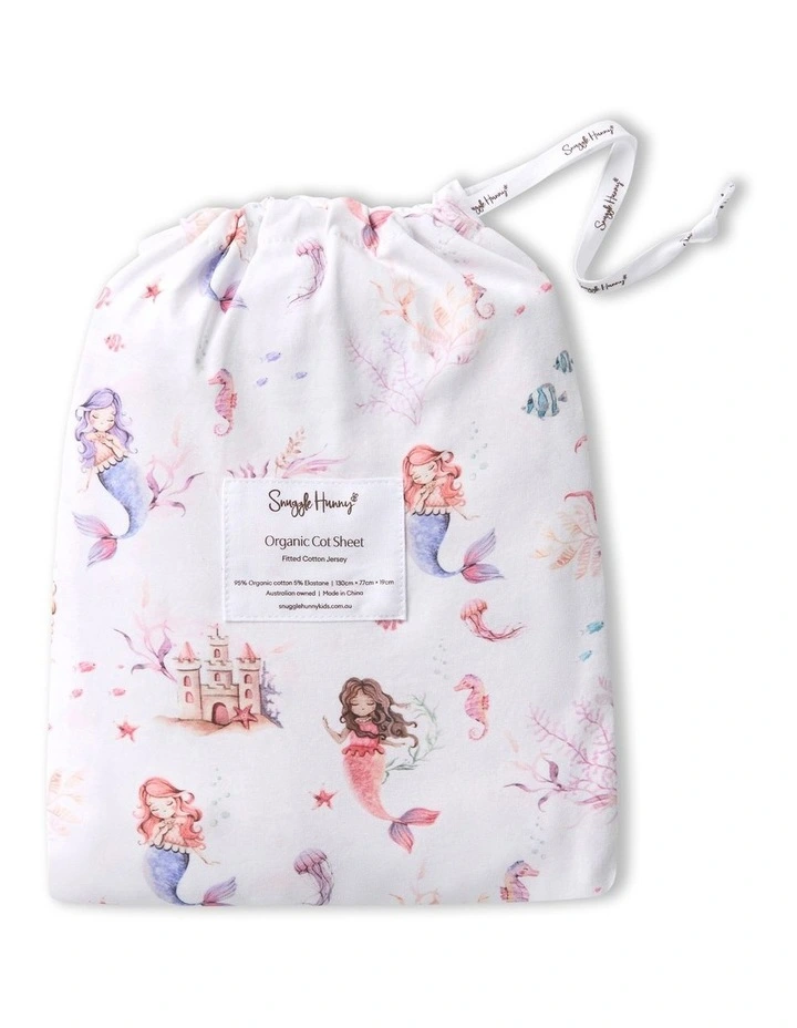 Mermaid Organic Fitted Cot Sheet in Pink image 1