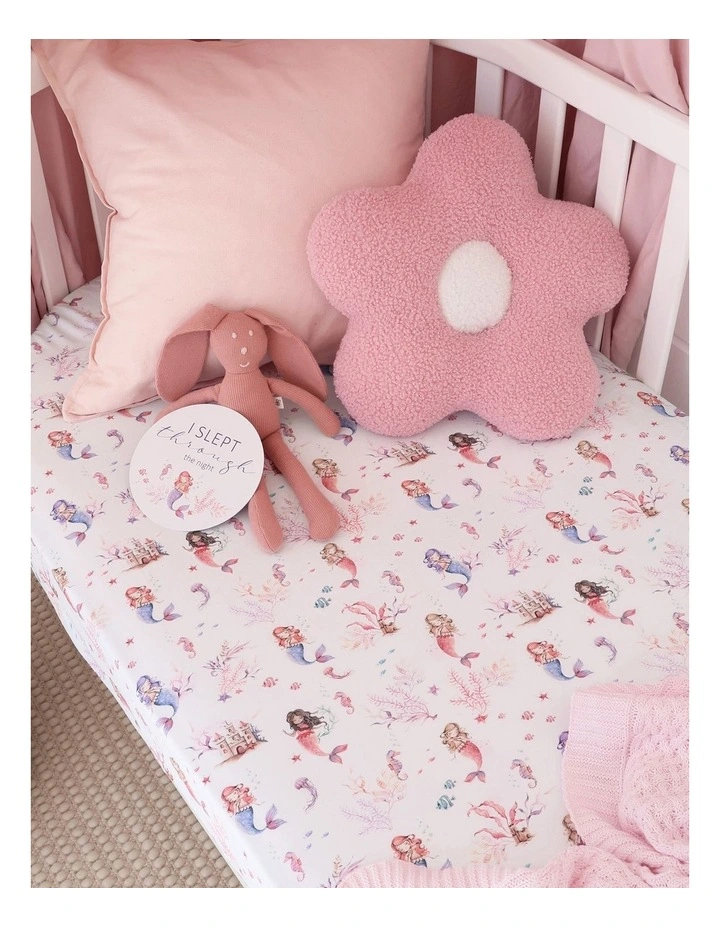 Mermaid Organic Fitted Cot Sheet in Pink image 2