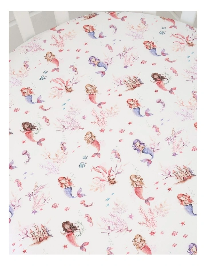 Mermaid Organic Fitted Cot Sheet in Pink image 3
