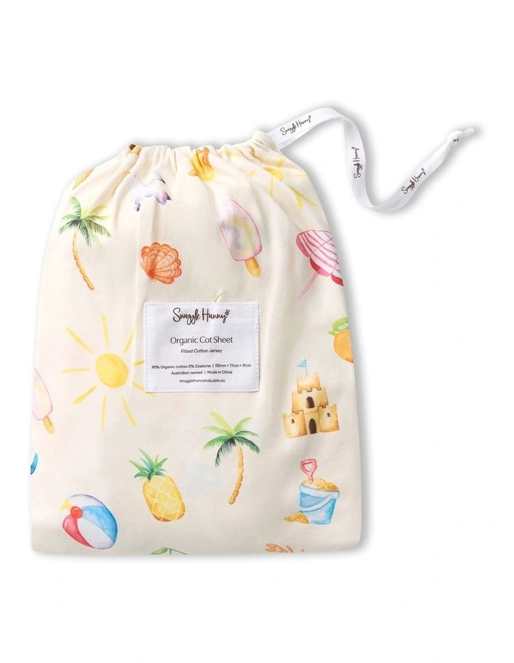 Beach Fun Organic Fitted Cot Sheet in Yellow image 1