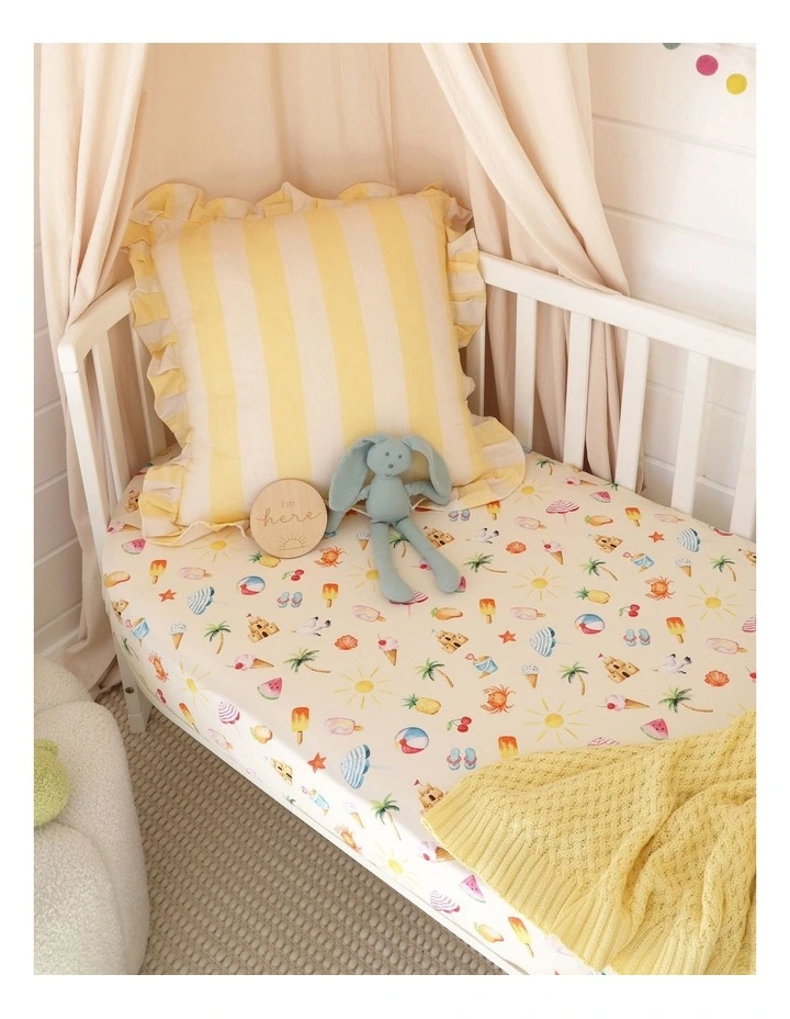 Beach Fun Organic Fitted Cot Sheet in Yellow image 2