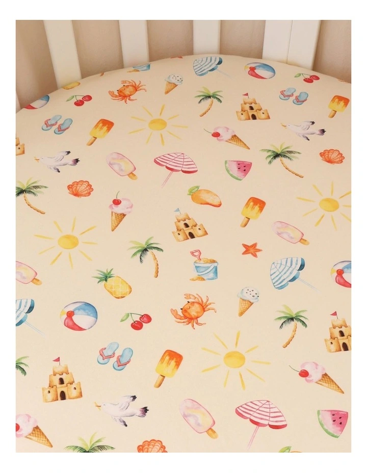 Beach Fun Organic Fitted Cot Sheet in Yellow image 3