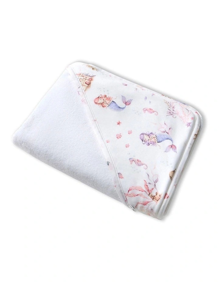 Mermaid Organic Hooded Baby Towel in White image 1