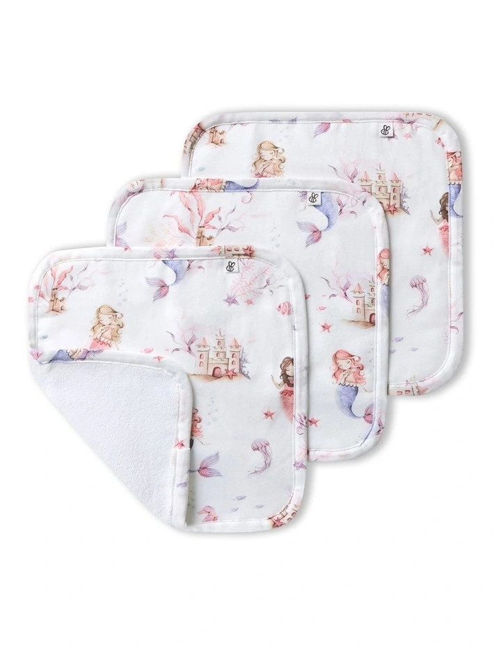 Mermaid Organic Wash Cloths 3 Pack in White image 1