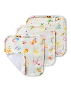 Beach Fun Organic Wash Cloths 3 Pack in Cream