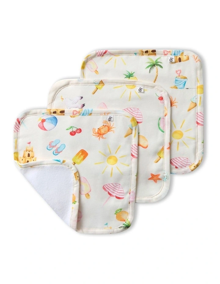 Beach Fun Organic Wash Cloths 3 Pack in Cream image 1