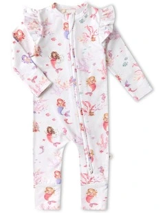 Mermaid Organic Snugglesuit Convertible Romper with Frill