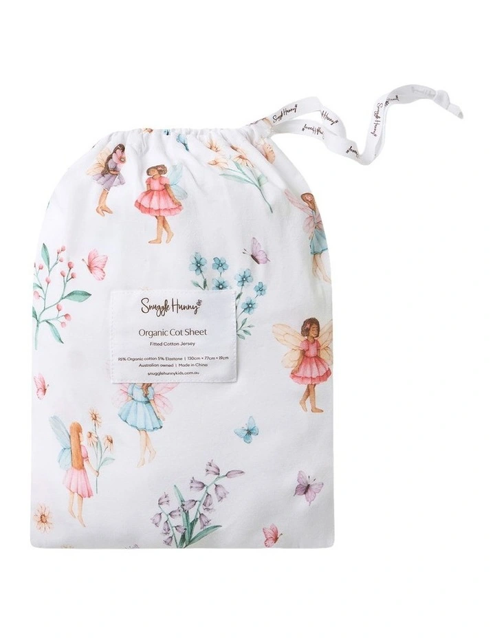 Fairy Garden Organic Fitted Cot Sheet in White image 1