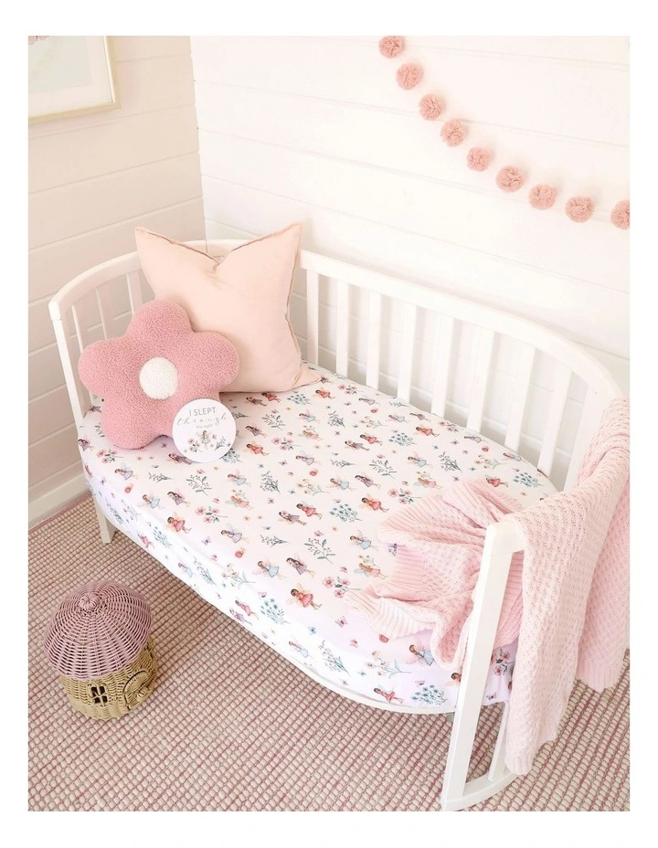 Fairy Garden Organic Fitted Cot Sheet in White image 2