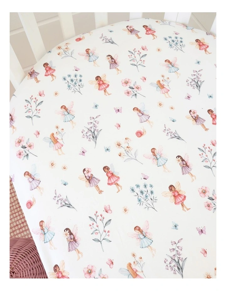 Fairy Garden Organic Fitted Cot Sheet in White image 3