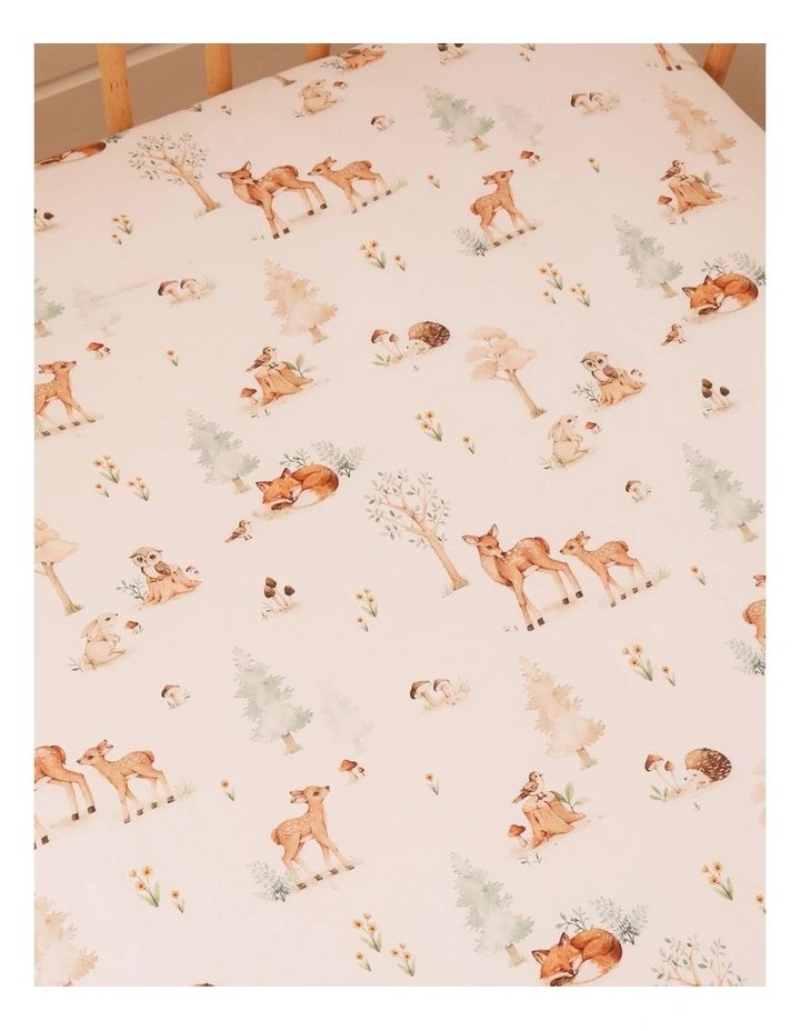 Woodland Tales Organic Fitted Cot Sheet in White image 3