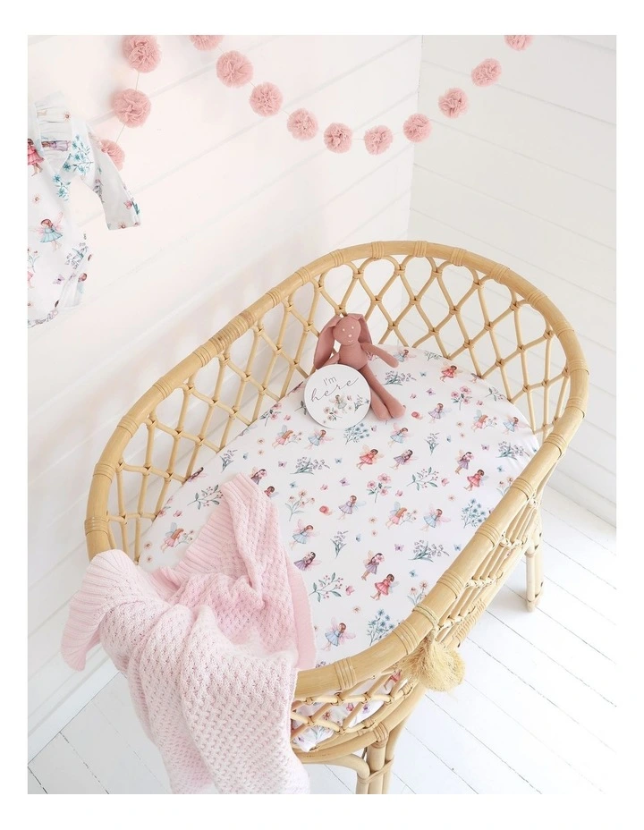 Fairy Garden Organic Bassinet Sheet in White image 2
