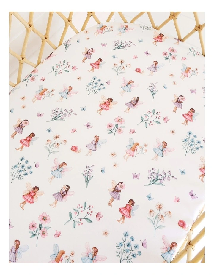 Fairy Garden Organic Bassinet Sheet in White image 3