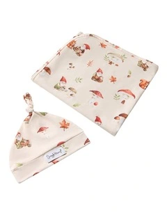 Gnomes Organic Jersey Wrap And Beanie Set in Cream