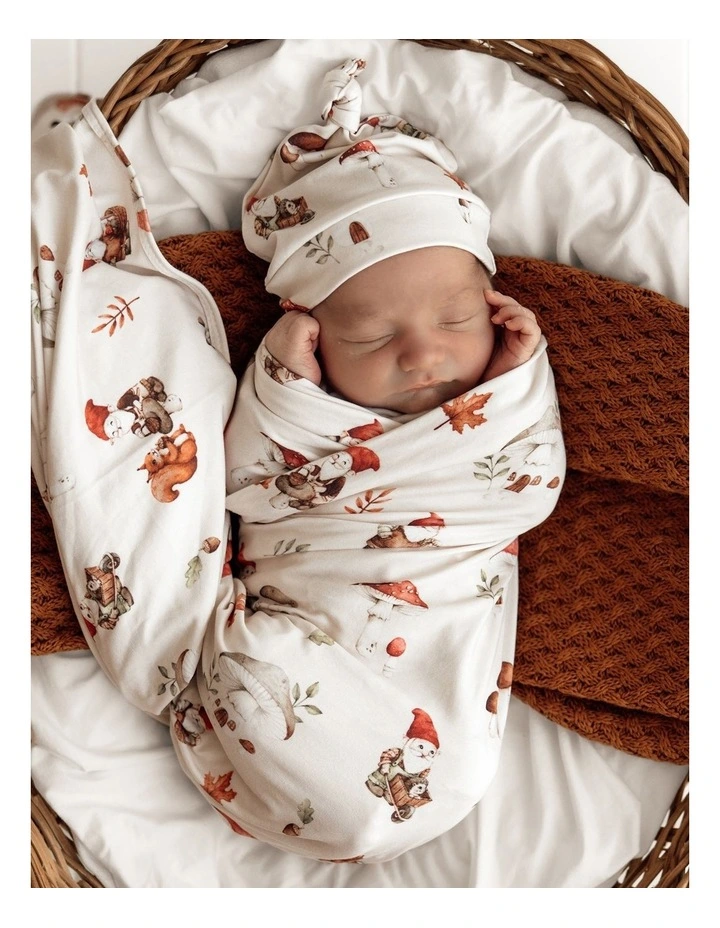 Gnomes Organic Jersey Wrap And Beanie Set in Cream image 2