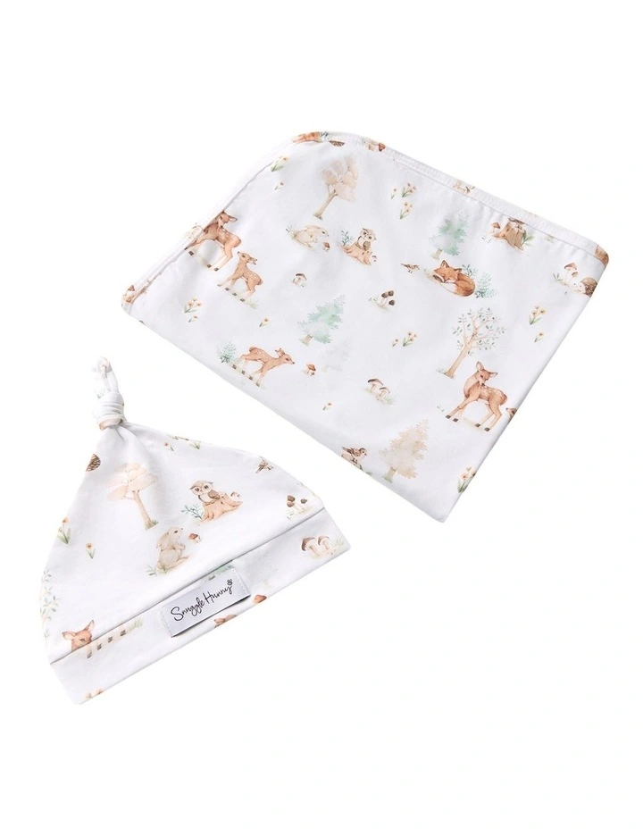 Woodland Tales Organic Jersey Wrap And Beanie Set in White image 1