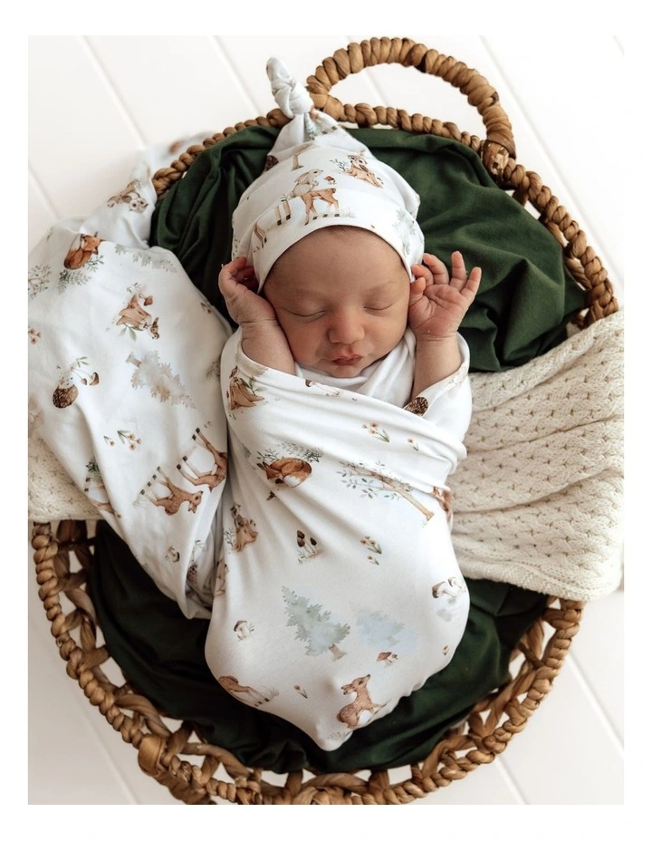 Woodland Tales Organic Jersey Wrap And Beanie Set in White image 2