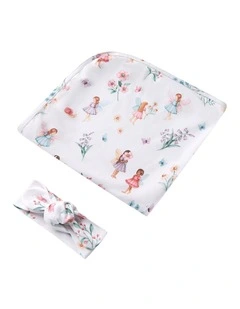 Fairy Garden Organic Jersey Wrap And Topknot Set in White