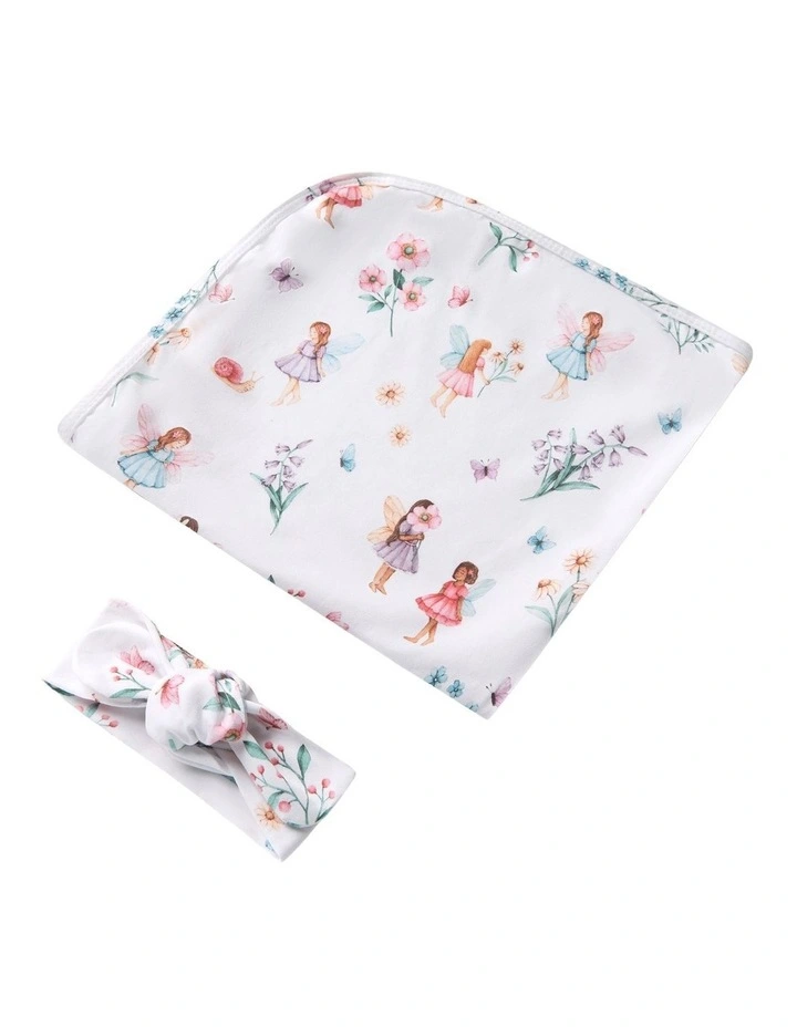 Fairy Garden Organic Jersey Wrap And Topknot Set in White image 1