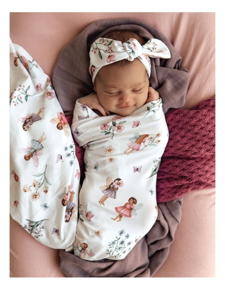 Fairy Garden Organic Jersey Wrap And Topknot Set in White image 2