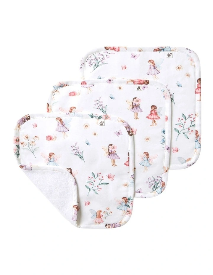 Fairy Garden Organic Wash Cloths 3 Pack in White image 1