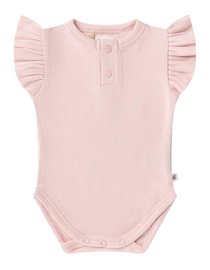 Short Sleeve Organic Bodysuit with Frill in Baby Pink image 1