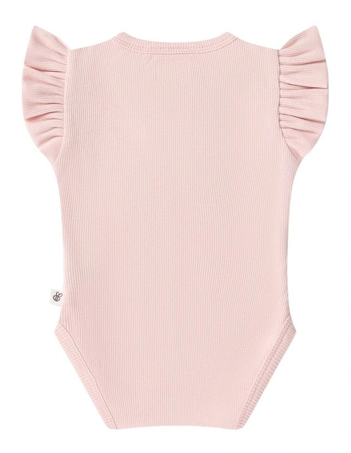 Short Sleeve Organic Bodysuit with Frill in Baby Pink image 2