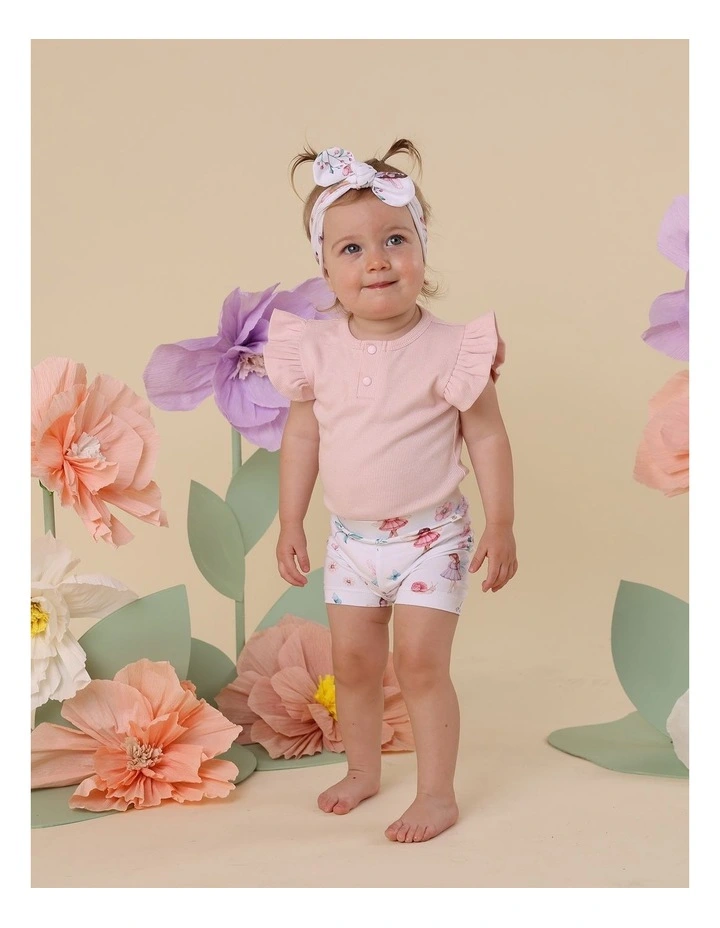 Short Sleeve Organic Bodysuit with Frill in Baby Pink image 3