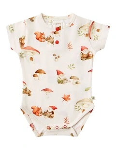 Gnomes Short Sleeve Organic Bodysuit in Cream