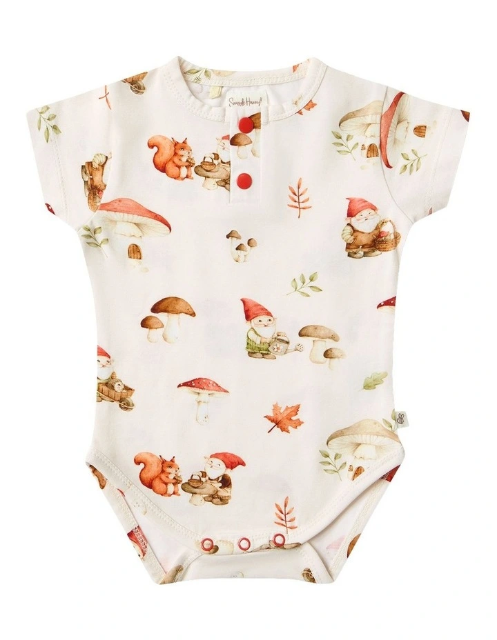 Gnomes Short Sleeve Organic Bodysuit in Cream image 1