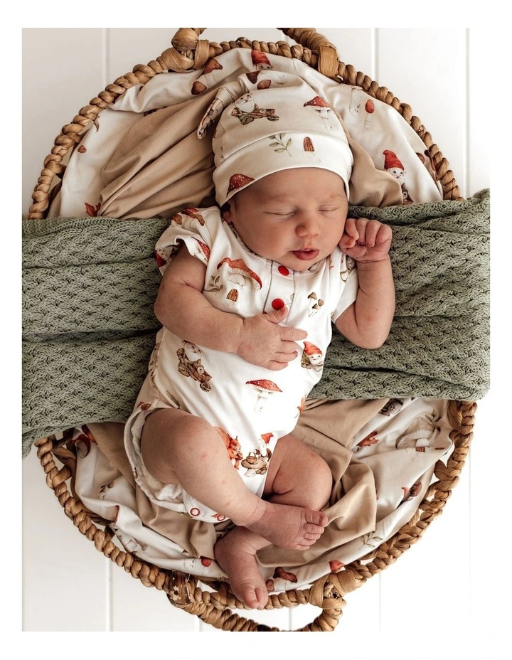 Gnomes Short Sleeve Organic Bodysuit in Cream image 3