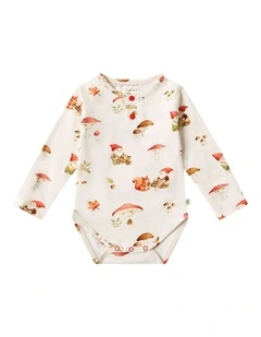 Gnomes Long Sleeve Organic Bodysuit in Cream