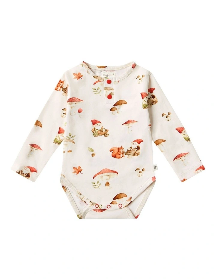 Gnomes Long Sleeve Organic Bodysuit in Cream image 1