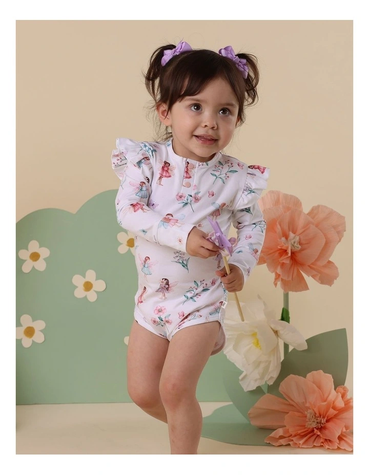 Fairy Garden Long Sleeve Organic Bodysuit With Frill in White image 3