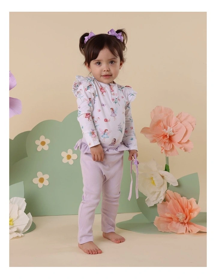 Fairy Garden Long Sleeve Organic Bodysuit With Frill in White image 4