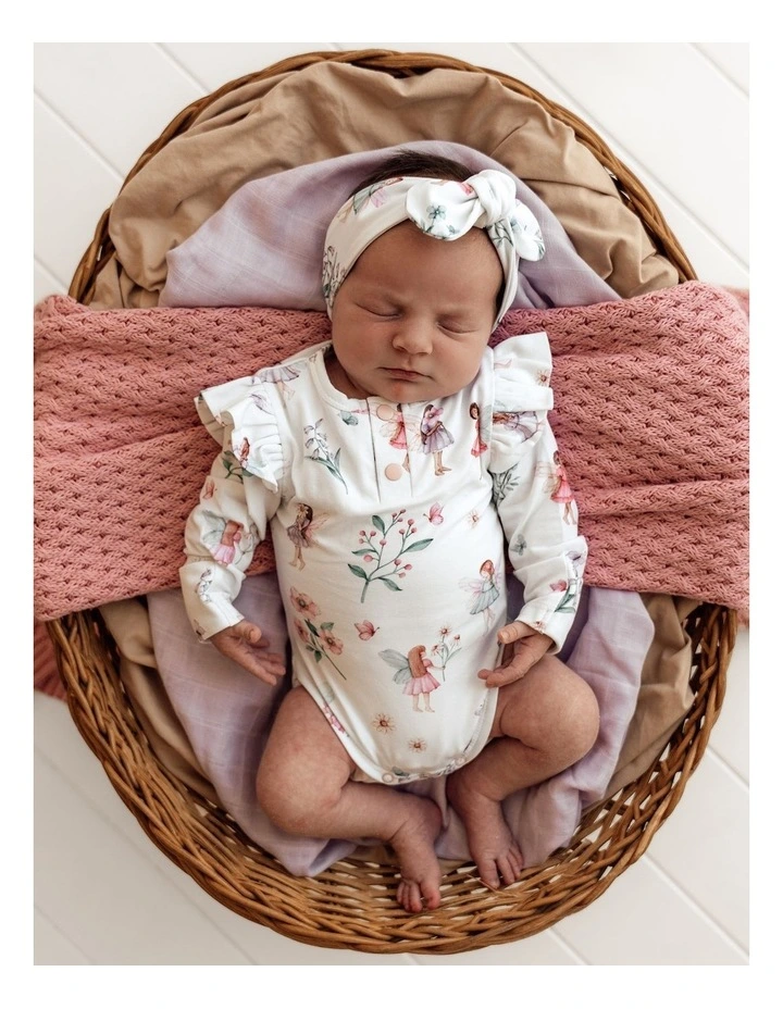 Fairy Garden Long Sleeve Organic Bodysuit With Frill in White image 5