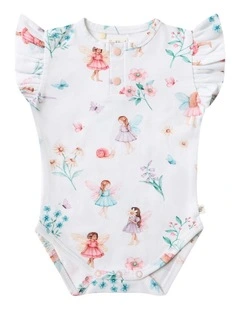 Fairy Garden Short Sleeve Organic Bodysuit With Frill in White