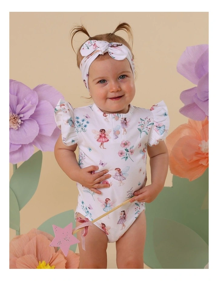 Fairy Garden Short Sleeve Organic Bodysuit With Frill in White image 3